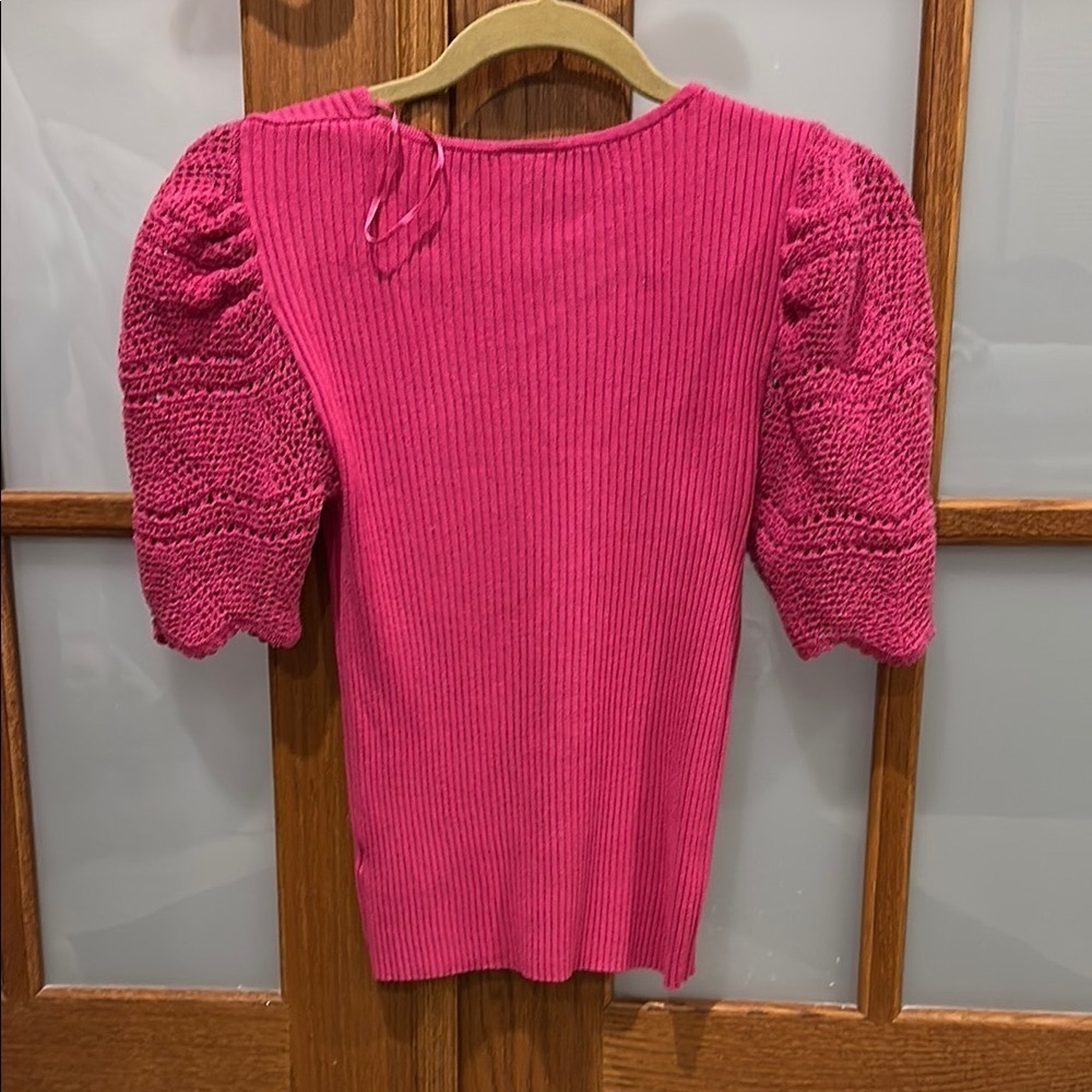 Pink Knit Top with Puff Sleeves - Picture 4 of 7